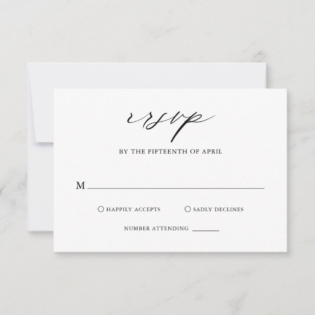 Elegant Black and White Calligraphy Simple Wedding RSVP Card (Front)