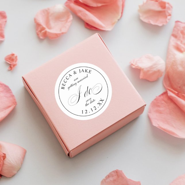 Elegant Black and White Calligraphy Wedding I Do Classic Round Sticker (Creator Uploaded)