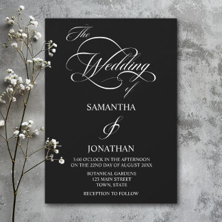 Elegant Black and White Calligraphy Wedding Invitation