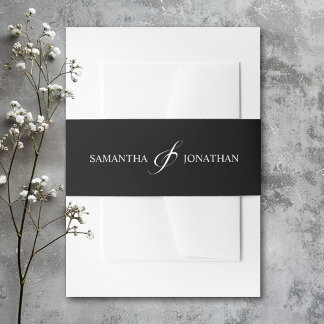 Elegant Black and White Calligraphy Wedding Invitation Belly Band