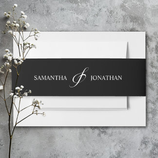 Elegant Black and White Calligraphy Wedding Invitation Belly Band