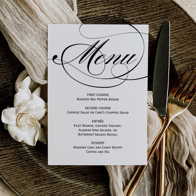 Elegant Black and White Calligraphy Wedding Menu (Creator Uploaded)