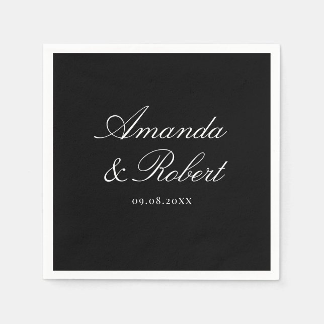 Elegant Black and White Calligraphy Wedding Napkin (Front)