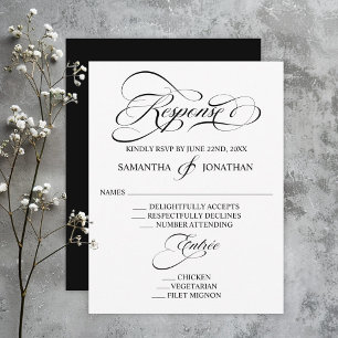 Elegant Black and White Calligraphy Wedding RSVP Card