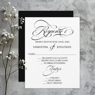 Elegant Black and White Calligraphy Wedding RSVP Card