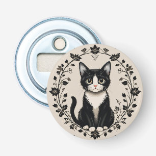 Elegant Black and White Cat Bottle Opener