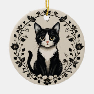 Elegant Black and White Cat Ceramic Tree Decoration