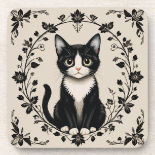 Elegant Black and White Cat Coaster