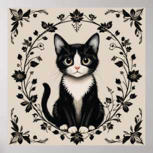 Elegant Black and White Cat Poster