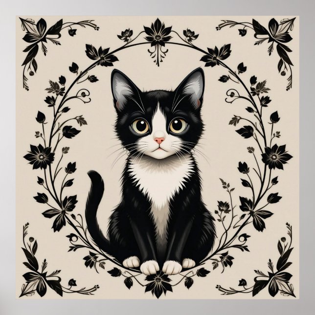 Elegant Black and White Cat Poster (Front)
