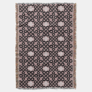Elegant Black And White Celtic Knot Pattern Mauve Throw Blanket