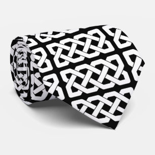 Elegant Black and White Celtic Knot Pattern Tie