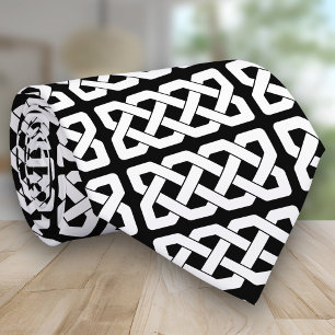 Elegant Black and White Celtic Knot Pattern Tie