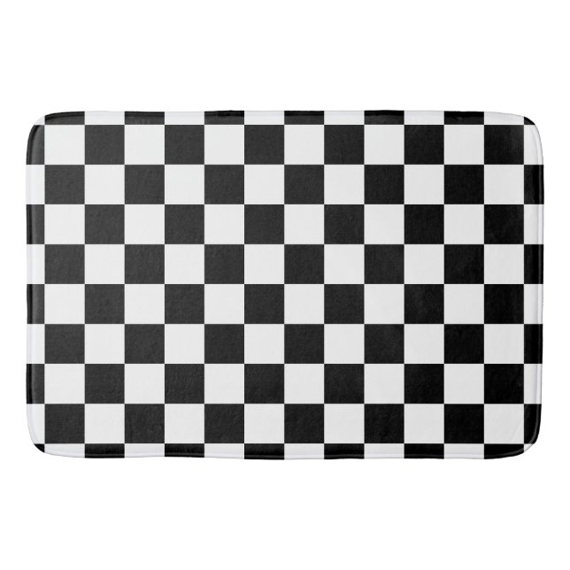 Elegant Black and White Chequerboard  Bath Mat (Front)