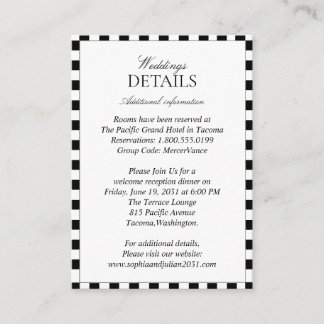 Elegant Black and White Chequerboard Details Enclosure Card