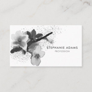 Elegant Black and White Cherry Blossom Business Card