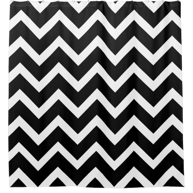 Elegant Black And White Chevron Shower Curtain (Front)