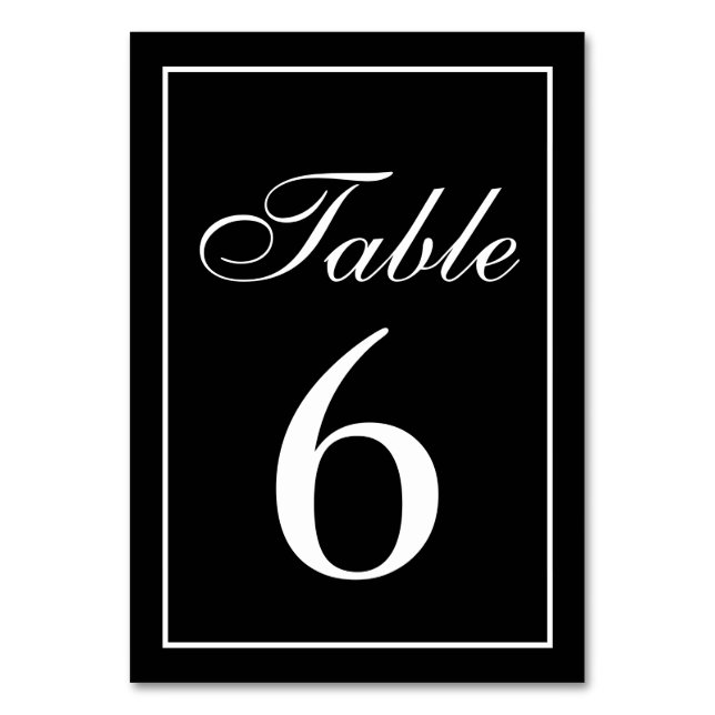 Elegant Black and White Chic Wedding Reception Table Number (Front)