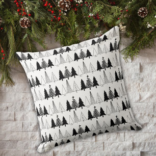 Elegant Black and White Christmas Trees  Cushion