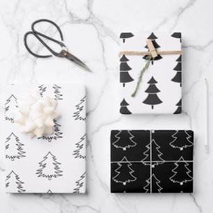 Elegant Black and White Christmas Trees  Wrapping Paper Sheet