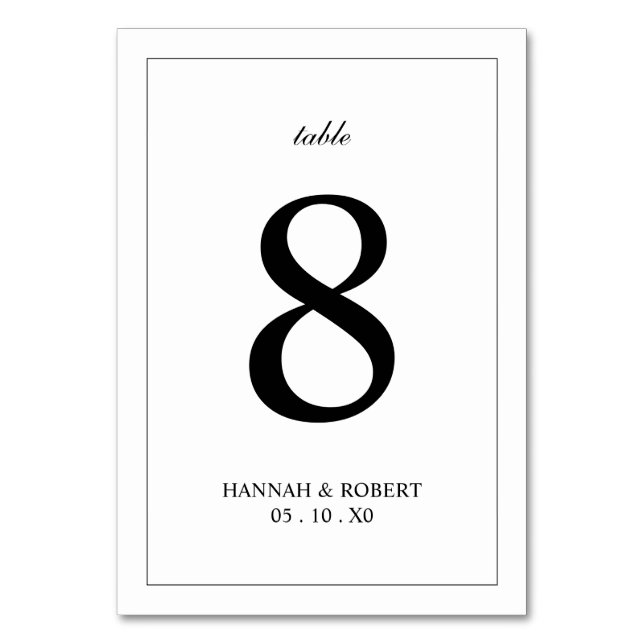 Elegant Black and White Classic Calligraphy Script Table Number (Front)