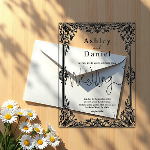 Elegant Black And White Classic Formal Wedding Acrylic Invitations