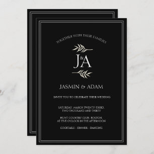 Elegant Black and White Classic Initials Wedding Invitation