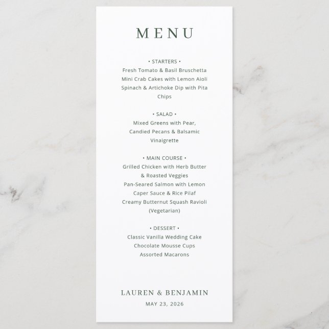 Elegant Black and White Classic Menu (Front)