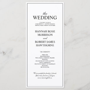 Elegant Black and White Classic Minimal Wedding Programme