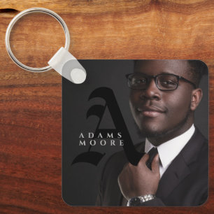 Elegant Black and White Classic Monogram Photo Key Ring