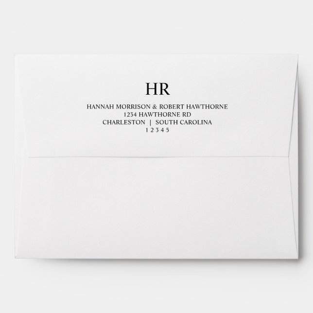 Elegant Black and White Classic Monogram Wedding Envelope (Back (Top Flap))