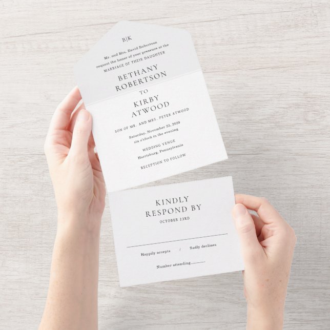 Elegant Black and White Classic Wedding All In One Invitation (Tearaway)