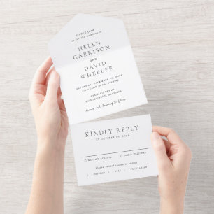 Elegant Black and White Classic Wedding All In One Invitation