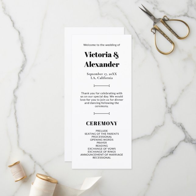 Elegant Black and White Classic Wedding  Programme (Front/Back In Situ)