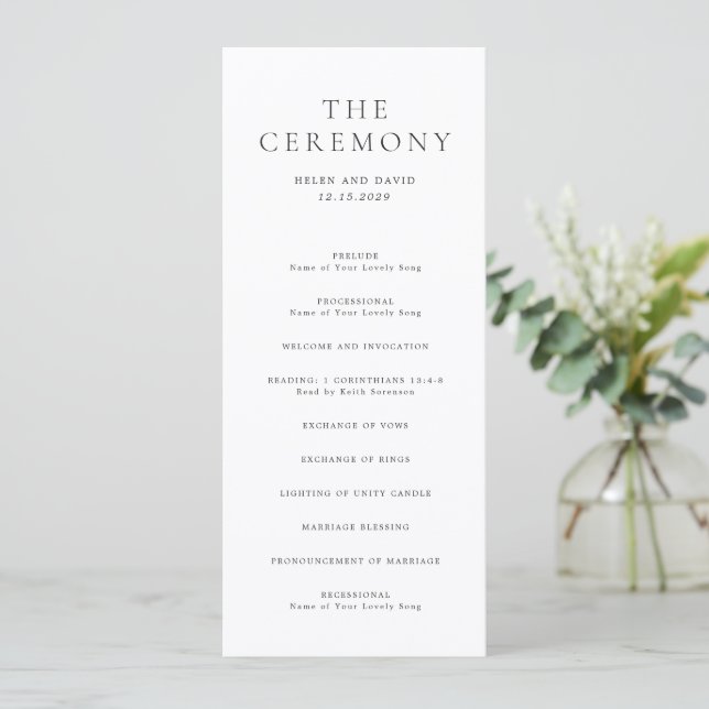 Elegant Black and White Classic Wedding Programme (Standing Front)
