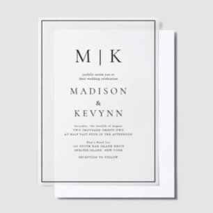 Elegant Black and White Classic Wedding  Vellum Invitations