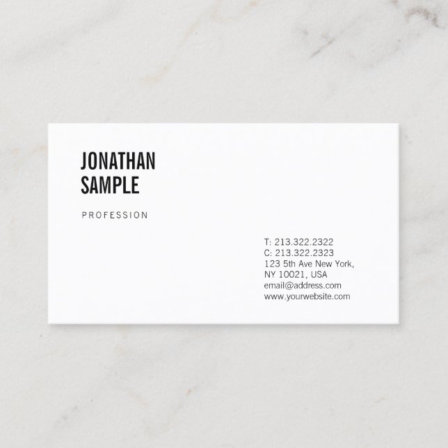 Elegant Black And White Clean Design Modern Plain Business Card (Front)