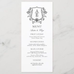 Elegant Black and White Crest Monogram  Menu