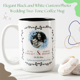 Elegant Black and White Custom Photo Wedding  Two-Tone Coffee Mug