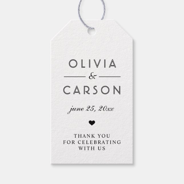 Elegant Black and White Custom Wedding Monogram Gift Tags (Front)