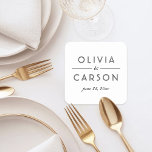 Elegant Black and White Custom Wedding Monogram Square Paper Coaster<br><div class="desc">Modern and chic black and white wedding coasters feature an elegant and minimal black typographic monogram design that can be personalised with the bride and groom names and wedding date.</div>