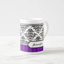 Elegant Black and White Damask Bone China mug
