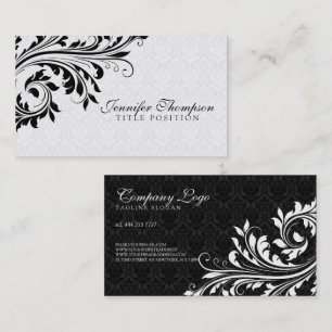 Elegant Black And White Damask Business Card