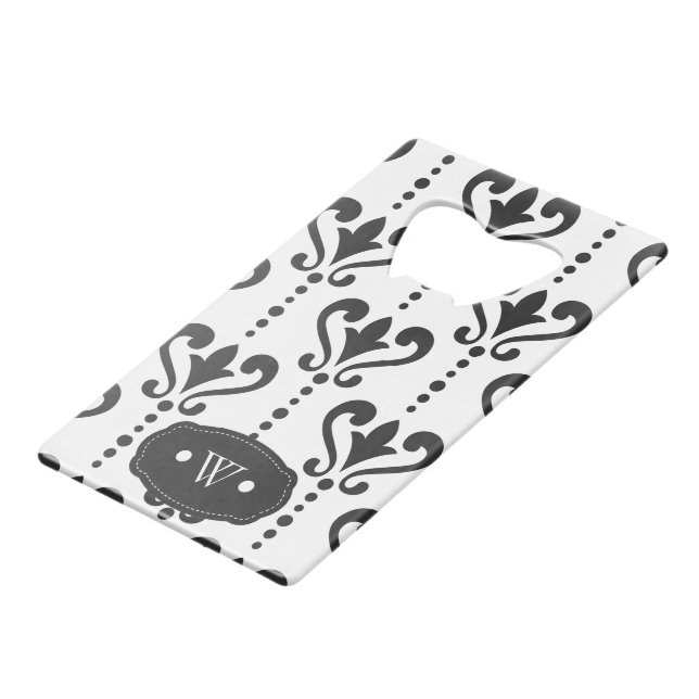 Elegant Black and White Damask Monogram (Front Angled)