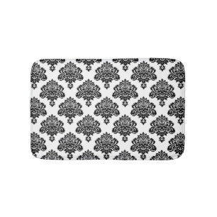 Elegant Black and White Damask Pattern Bath Mat