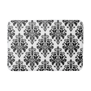 Elegant Black and White Damask Pattern Bath Mat