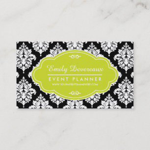 Elegant Black and White Damask Personalised Business Card