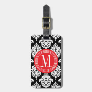 Elegant Black and White Damask Personalised Luggage Tag