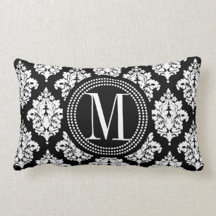 Elegant Black and White Damask Personalised Lumbar Cushion