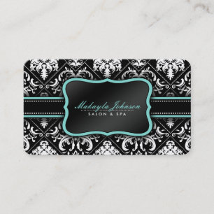 Elegant Black and White Damask Salon and Spa Business Card